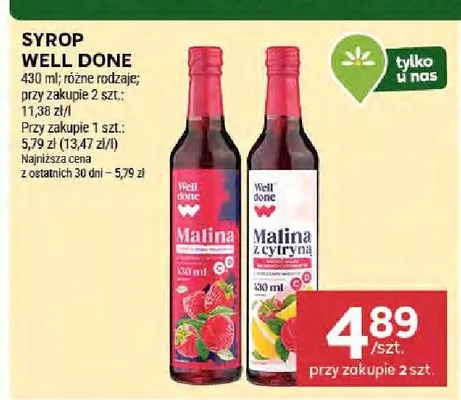 Syrop WELL DONE (malina, cytryna) 490ml promocja w Stokrotka