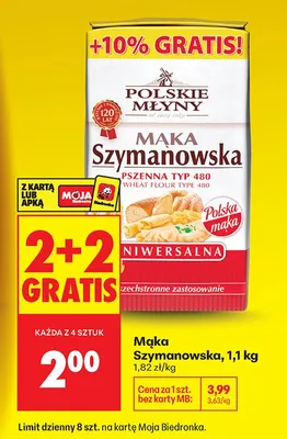 Mąka Szymanowska, pszenna typ 480 2+2 GRATIS promocja w Biedronka