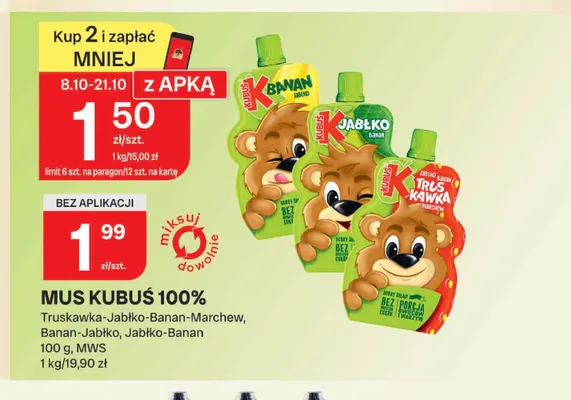 Mus Kubuś 100% banan-jabłko promocja w Chorten