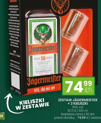 Likier Jägermeister + 2 kieliszki zestaw promocja w Twój Market