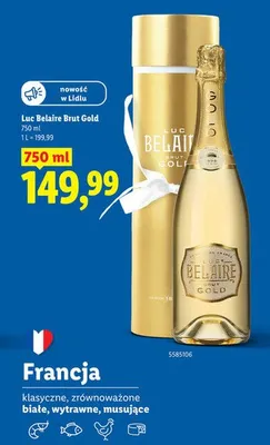 Wino musujące wytrawne Luc Belaire Brut Gold francuskie promocja w Lidl