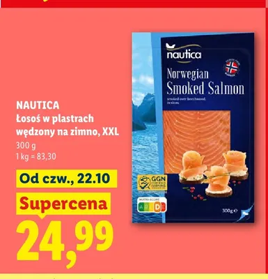 Łosoś w plastrach wędzony na zimno XXL Nautica promocja w Lidl