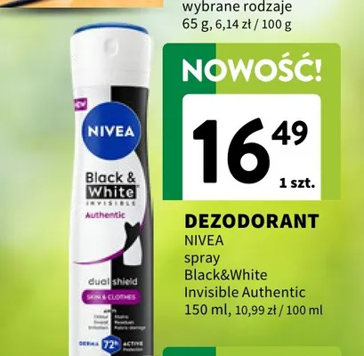 Dezodorant Nivea spray Black & White Invisible Authentic promocja w Intermarche