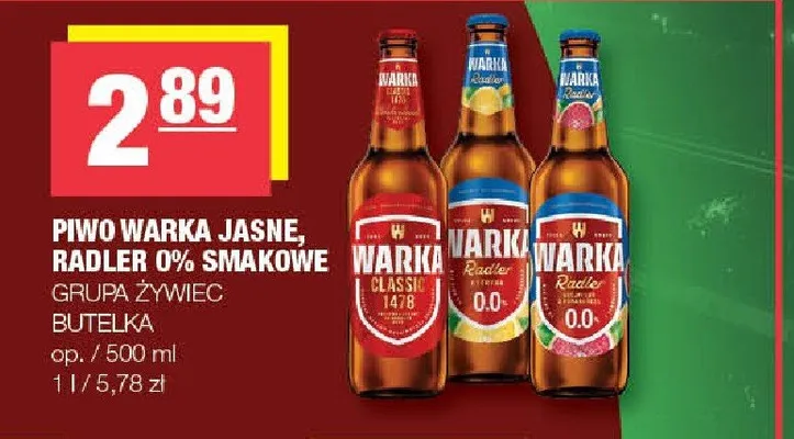 Piwo bezalkoholowe Warka Radler 0% smakowe promocja w SPAR