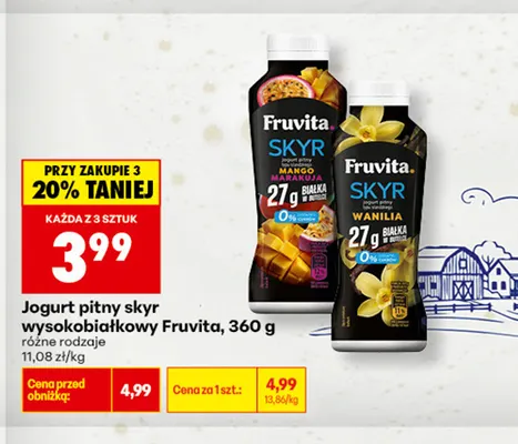 Jogurt pitny skyr wysokobiałkowy wanilia Fruvita promocja w Biedronka