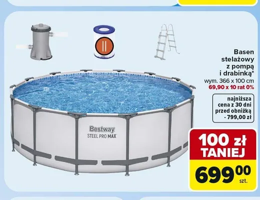 Basen stelażowy z pompą i drabinką Bestway Steel Pro Max promocja w Carrefour