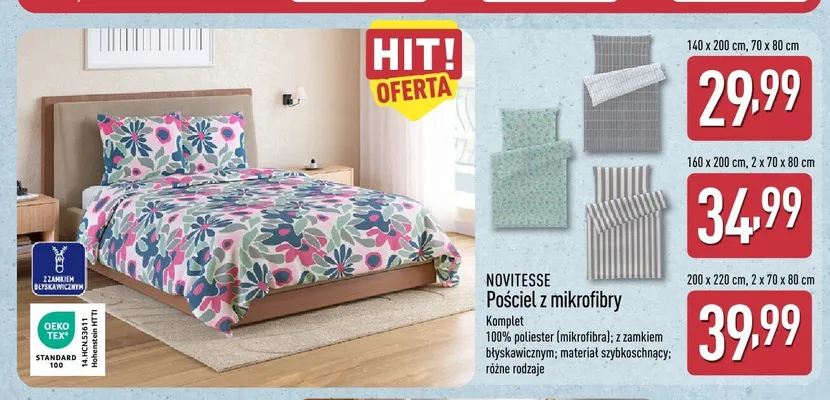 Pościel z mikrofibry Novitesse 140x200 cm + 70x80 cm promocja w Aldi