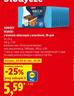 Wafelki z kremem mlecznym z orzechami Sondey 10-pak promocja w Lidl