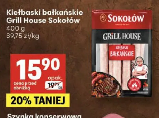 Kiełbaski bałkańskie Grill House Sokołów promocja w Delikatesy Centrum