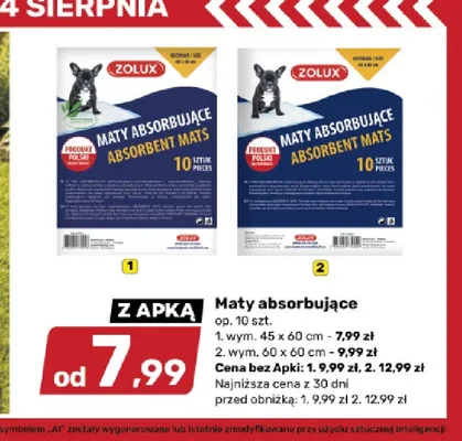 Maty absorbujące Zolux 60x60 cm promocja w Bricomarche