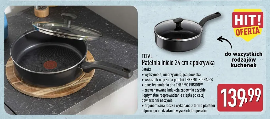 Patelnia Inicio 24 cm z pokrywką Tefal promocja w Aldi