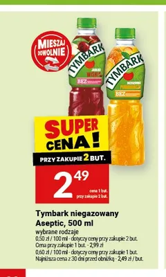 Napój niegazowany Tymbark Aseptic Jabłko Brzoskwinia 500 ml promocja w Twój Market