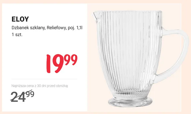 Dzbanek szklany reliefowy 1,1 l Eloy promocja w Rossmann