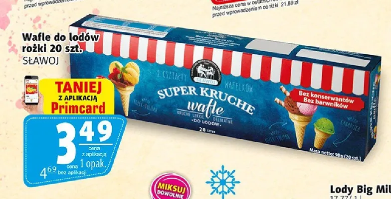 Wafle do lodów rożki 20-pak Sławoj promocja w Prim Market