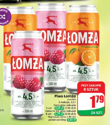 Piwo Łomża smak malina promocja w Dino