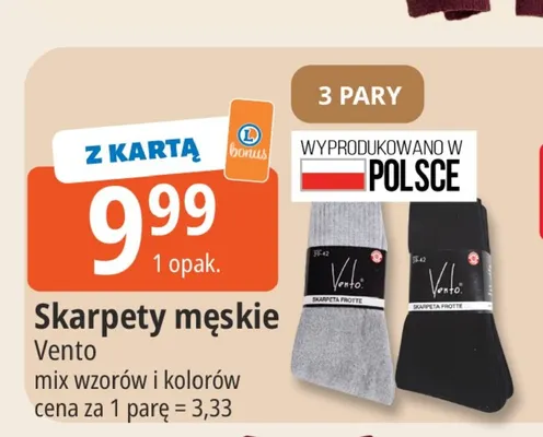Skarpety męskie Vento 3-pak promocja w Leclerc