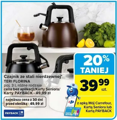 Czajnik ze stali nierdzewnej TERI FLORINA różne rodzaje promocja w Carrefour