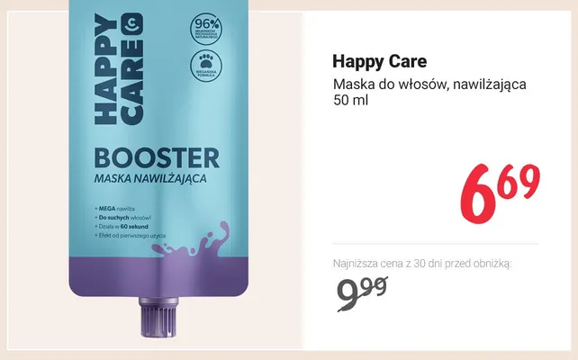 Maska do włosów nawilżająca Happy Care Booster promocja w Rossmann
