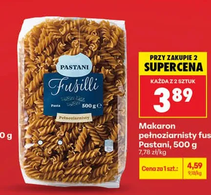 Makaron pełnoziarnisty fusilli Pastani promocja w Biedronka