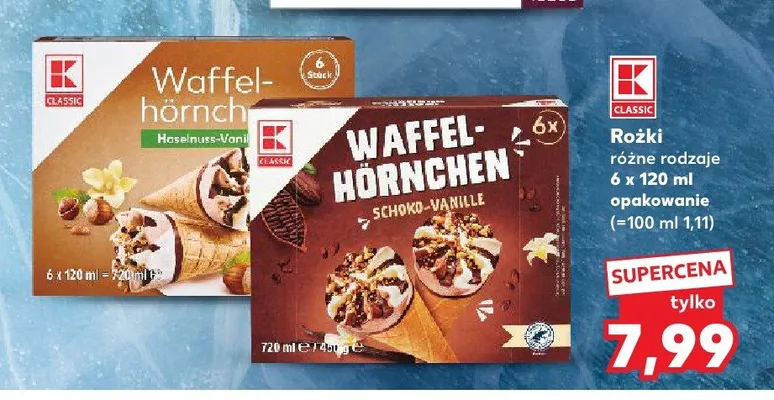 Lody rożki K-Classic Waffel-hörnchen Schoko-Vanille 6-pak promocja w Kaufland