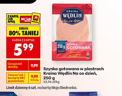 Szynka gotowana w plastrach Kraina Wędlin Na co dzień promocja w Biedronka