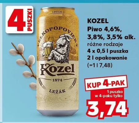 Piwo Kozel różne rodzaje 4,6%, 3,8%, 3,5% alk. promocja w Kaufland