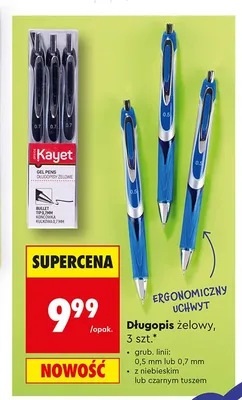 Długopisy żelowe Kayet 3-pak promocja w Biedronka