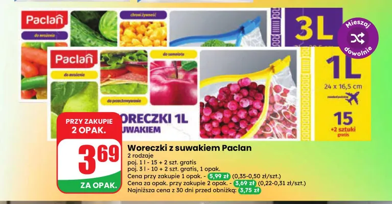 Woreczki z suwakiem 1 l Paclan promocja w Dino