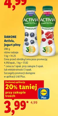 Activia jogurt pitny różne rodzaje Danone promocja w Lidl