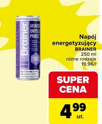 Napój energetyzujący Brainer różne rodzaje promocja w Carrefour
