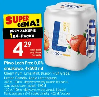 Piwo Lech Free smakowe 0,0% Cherry Plum Lime Mint Dragon Fruit Grape Lemon Pomelo Apple Lemongrass promocja w Twój Market