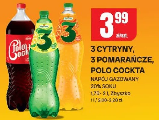 Napój gazowany cytrynowy, pomarańczowy, polo cockta promocja w Chorten