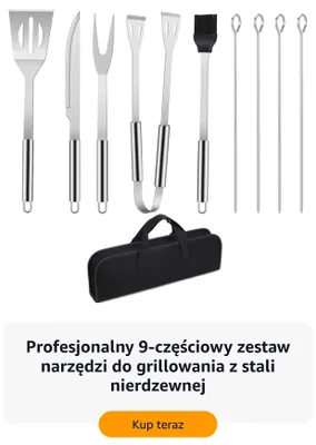 Profesjonalny 9-częściowy zestaw narzędzi do grillowania ze stali nierdzewnej promocja w Amazon