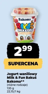 Jogurt waniliowy Milk & Fun Bakuś, różne rodzaje promocja w Netto