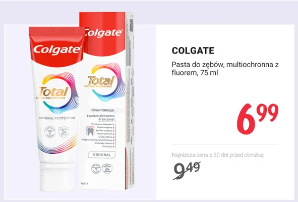 Pasta do zębów Colgate Total multiochronna z fluorem promocja w Rossmann