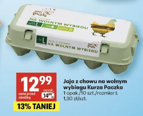 Jaja z chowu na wolnym wybiegu Kurza Paczka rozmiar L promocja w Delikatesy Centrum