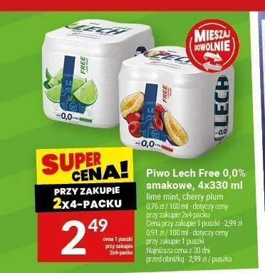 Piwo bezalkoholowe Lech Free lime mint 4-pak 330 ml promocja w Twój Market