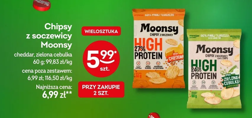 Chipsy z soczewicy Moonsy cheddar promocja w Żabka