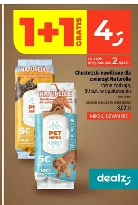 Chusteczki nawilżane dla zwierząt Naturelle Pet Wipes promocja w Dealz