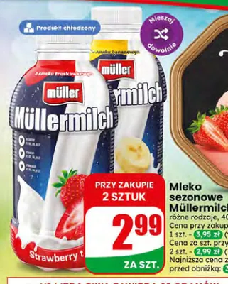 Mleko sezonowe Müllermilch o smaku bananowym promocja w Dino