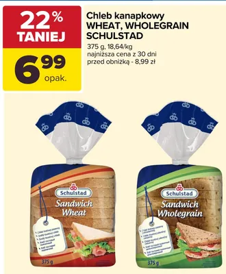 Chleb kanapkowy Schulstad Sandwich Wholegrain promocja w Carrefour