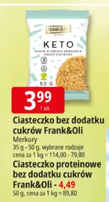Ciasteczko proteinowe bez dodatku cukrów Frank&Oli promocja w Leclerc