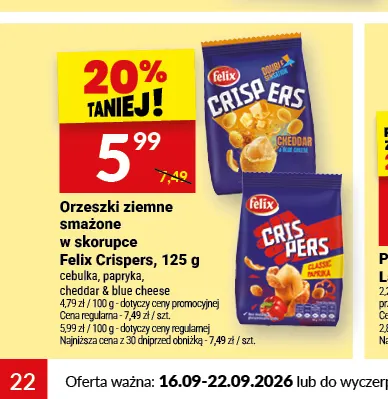Orzeszki ziemne smażone w skorupce Felix Crispers cheddar & blue cheese promocja w Twój Market