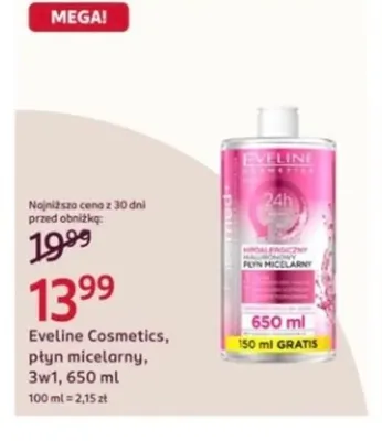 Płyn micelarny 3w1 Eveline Cosmetics Hialuronic Acid promocja w Rossmann