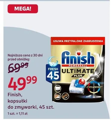 Kapsułki do zmywarki Finish Ultimate Plus Fresh 45szt promocja w Rossmann