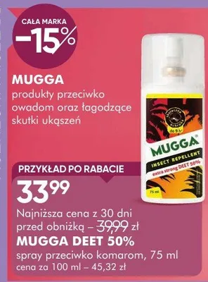 Spray przeciwko komarom Mugga Deet 50% promocja w Super-Pharm