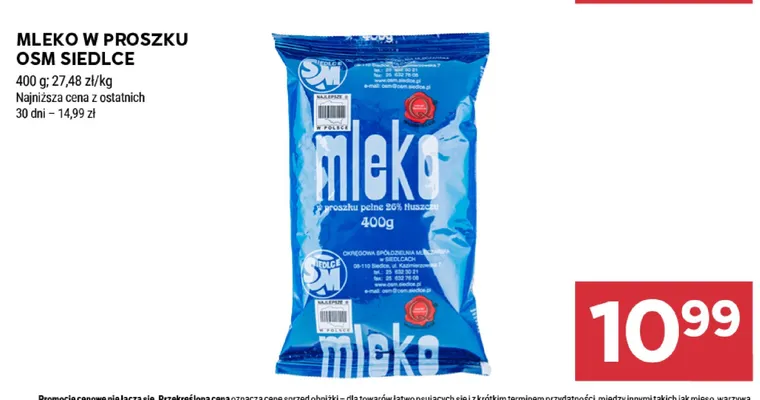 Mleko w proszku OSM Siedlce promocja w Stokrotka