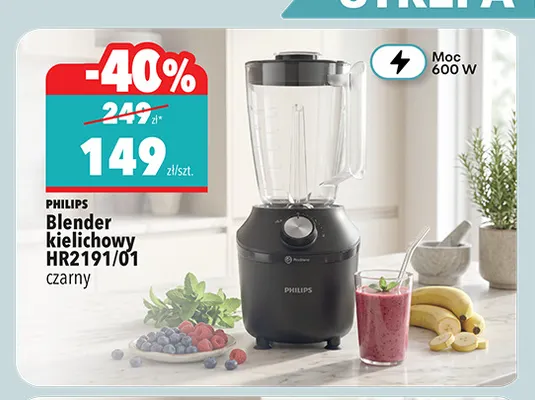 Blender kielichowy HR2191/01 czarny Philips promocja w Biedronka