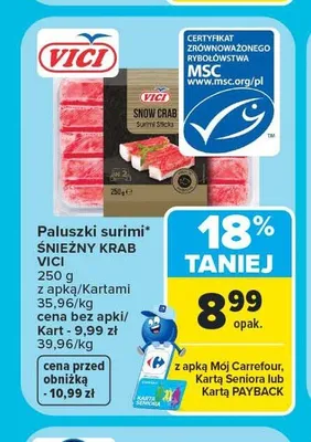 Paluszki surimi Śnieżny Krab Vici promocja w Carrefour
