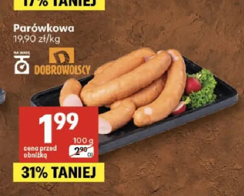 Kiełbasa parówkowa Dobrowolscy promocja w Delikatesy Centrum